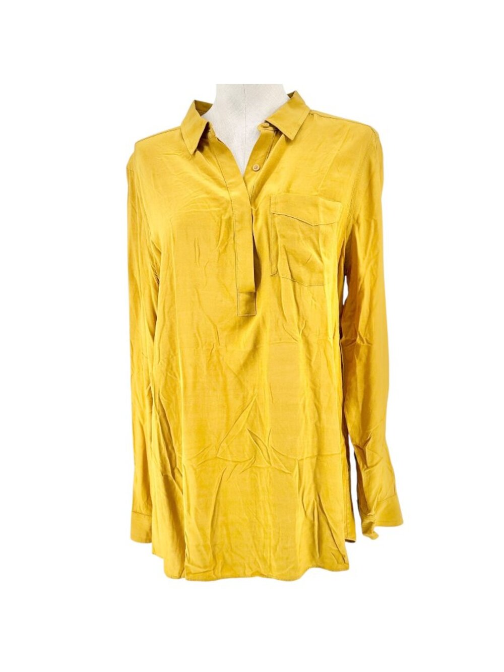 Goodthreads Tunic Blouse Womens Medium Mustard Yellow Long Sleeve 100% Viscose